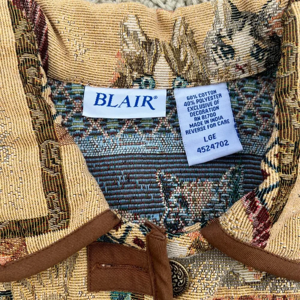 Vintage 90s Grandma Cats Kittens Pattern Tapestry Jacket Blair - Size Large
